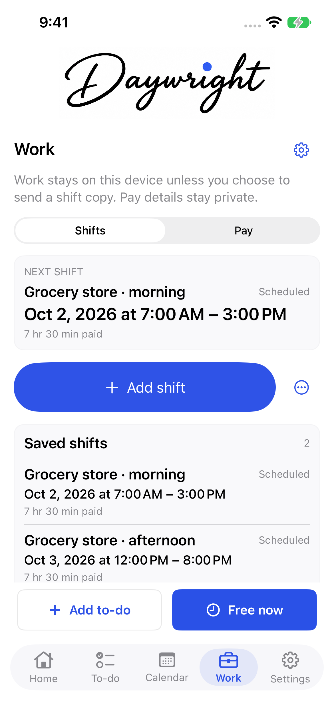 Daywright Work with fictional grocery-store shifts.